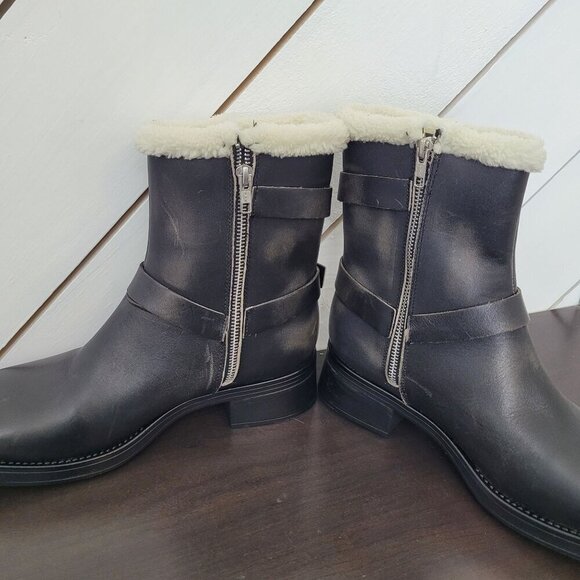 NEW Steve Madden Brixton-F Lined Black Distressed Leather Buckle Moto Boots 11 - Picture 5 of 12